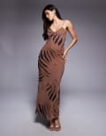[ASOS DESIGN] ASOS DESIGN tie front skinny strap mesh maxi dress in zebra print-Multi 10 Zebra Print