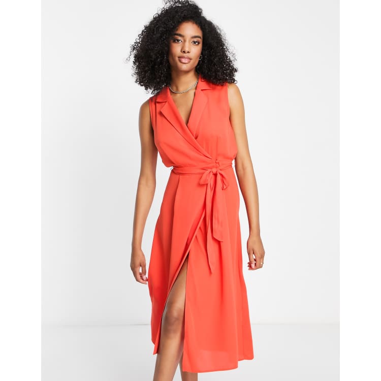 Sleeveless wrap deals dress