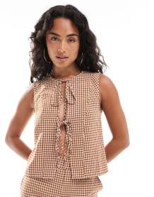ASOS DESIGN wide leg pants in gingham - part of a set