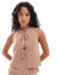 [ASOS DESIGN] ASOS DESIGN tie front sleeveless peplum top in gingham-Multi 12 Gingham