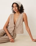 [ASOS DESIGN] ASOS DESIGN tie front sleeveless top in yellow gingham 12 Buttermilk Gingham