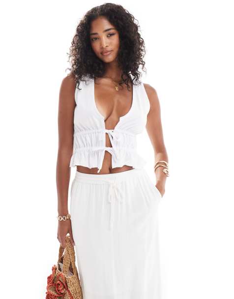 ASOS DESIGN tie front sun top in white - view 1