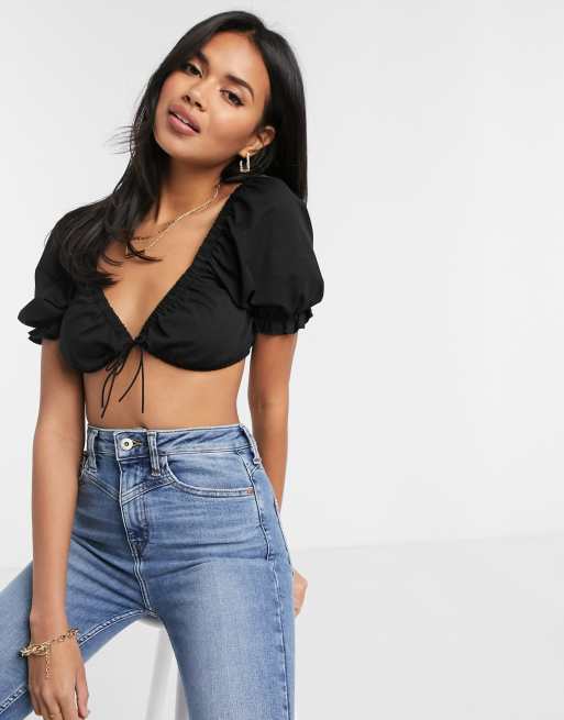 ASOS DESIGN super crop lace top in black