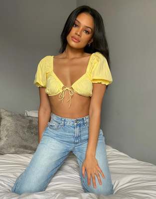 yellow tie front crop top