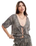[ASOS DESIGN] ASOS DESIGN tie front top in leopard-Multi S Leopard