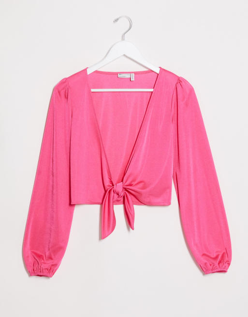 ASOS DESIGN tie front top in pink