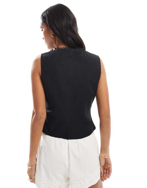 ASOS DESIGN tie front vest in black - part of a set, 2 of 4