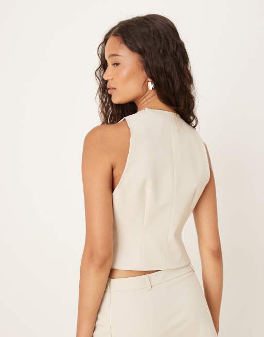 ASOS DESIGN tie front vest in ecru, 4 of 4