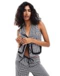 [ASOS DESIGN] ASOS DESIGN tie front waistcoat with ruffle pocket in black gingham-Multi S Black gingham