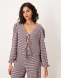 [ASOS DESIGN] ASOS DESIGN tie front wide sleeve top in black & pink gingham (Part of a set)-Multi S Gingham