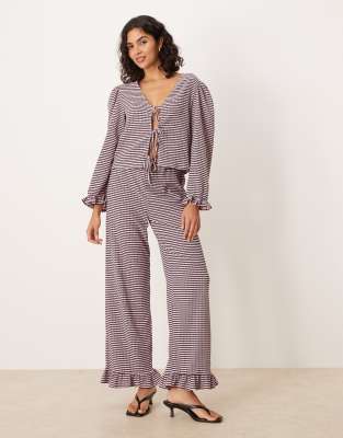 Asos Design Tie Front Wide Sleeve Top In Multi