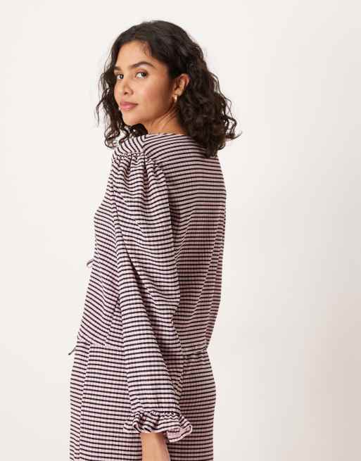 ASOS DESIGN tie front wide sleeve top in black & pink gingham (Part of a set), 4 of 4