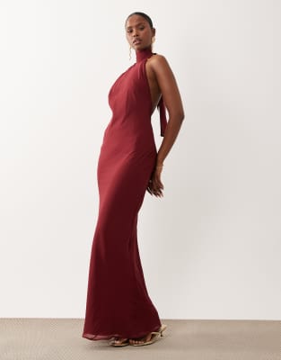 Asos Design Tie Halter Neck Maxi Dress In Red
