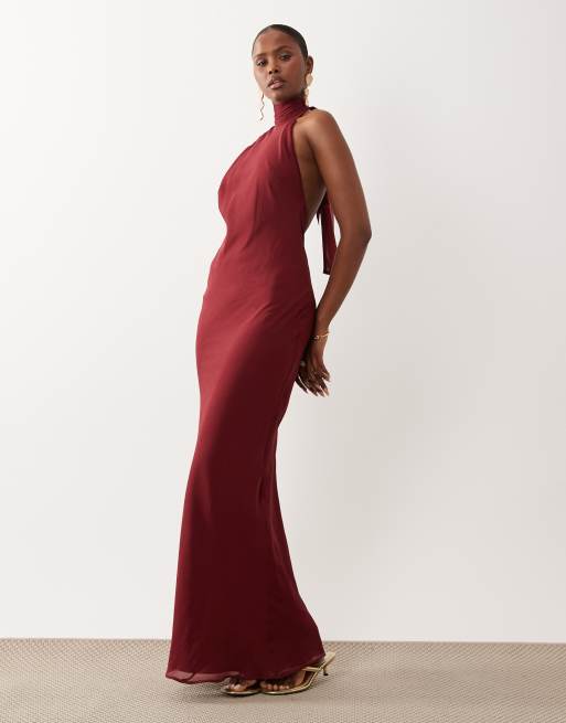 tie neck halter dress Coastal Cascade Back Maxi Blue / S back and open Sexyshine Women's Elegant Halter Tie