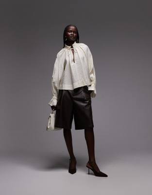 Asos Design Tie Neck And Cuff Detailing Flowy Blouse In White