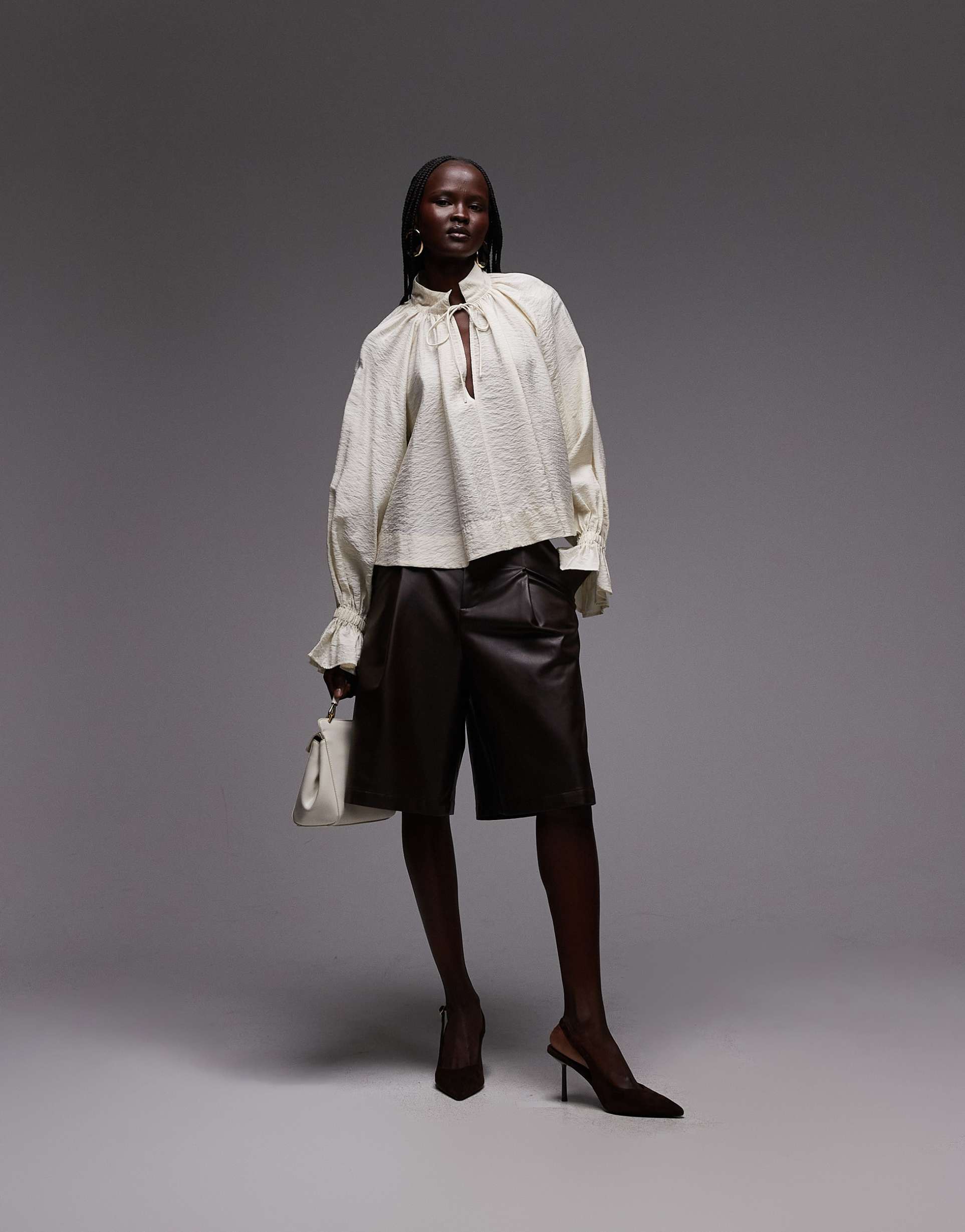 asos design tie neck and cuff detailing flowy blouse in white