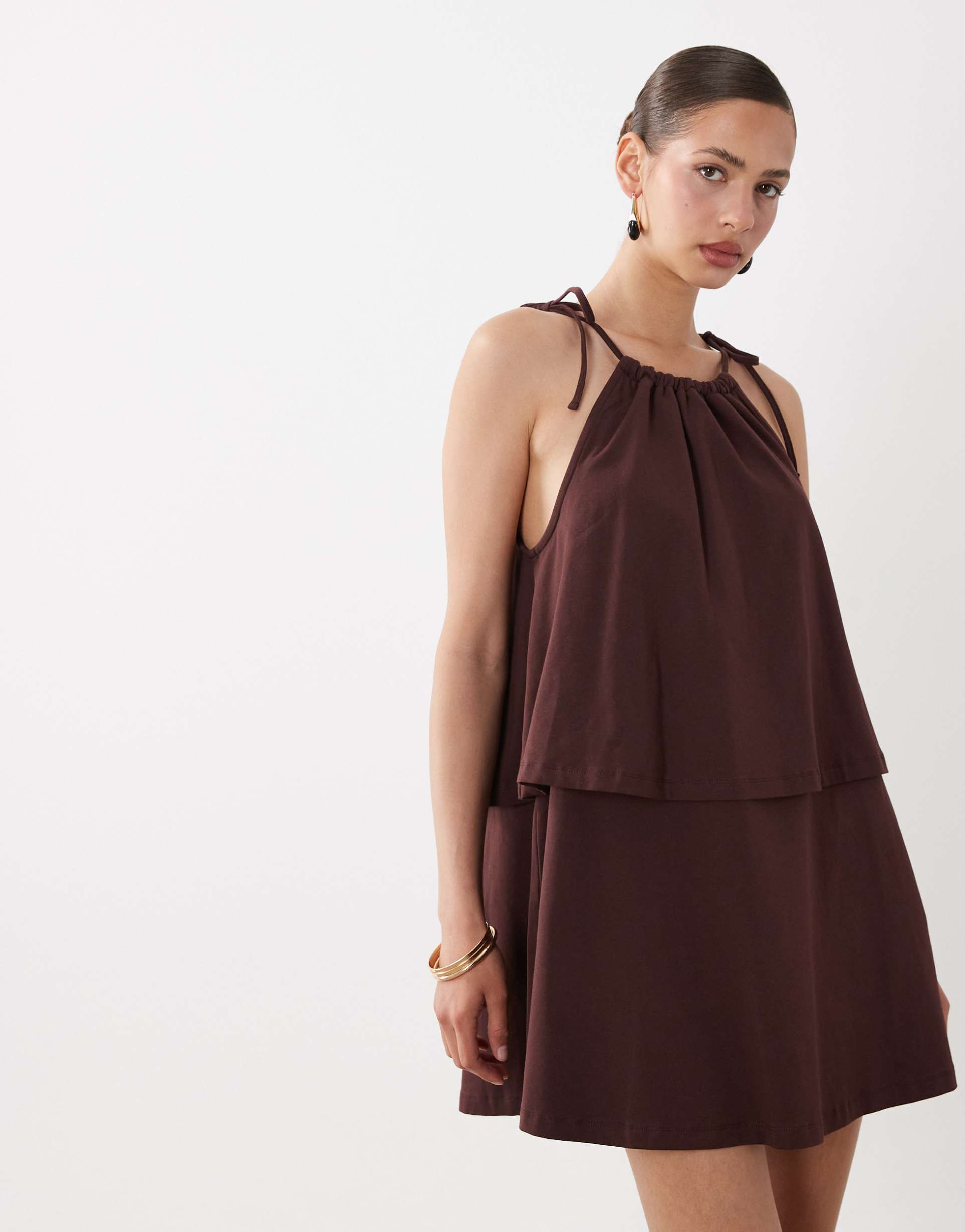 asos design tie neck baby doll mini dress