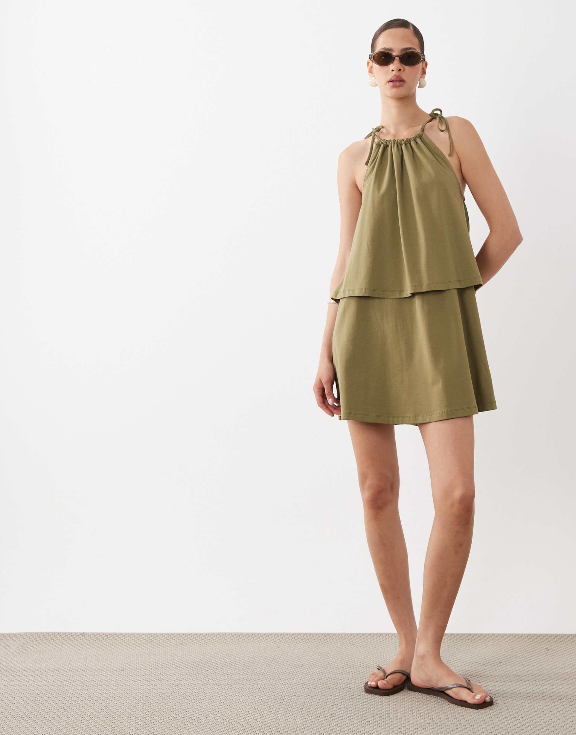 asos design tie neck baby doll mini dress