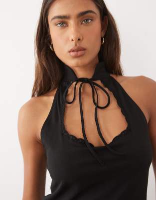 ASOS DESIGN tie neck detail crepe sleeveless top in black