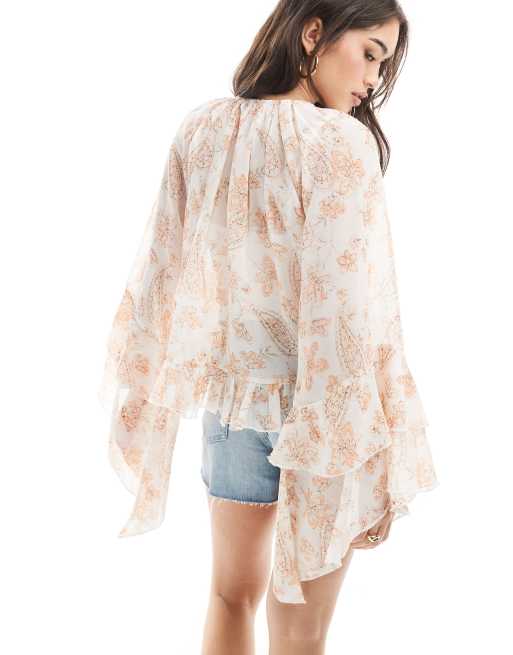 ASOS DESIGN tie neck floaty top in paisley print, 2 of 4