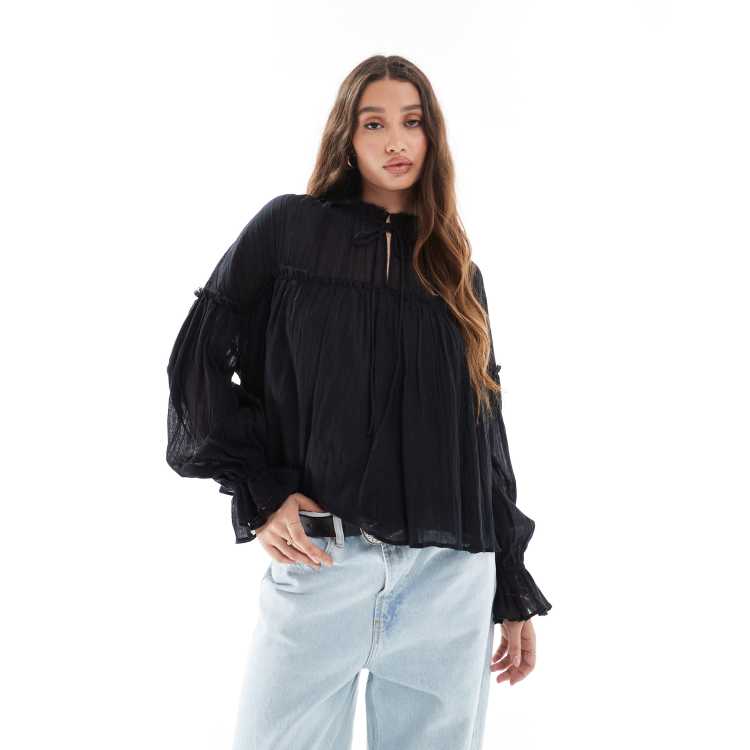 アディアム Long Sleeve Smocking Top 41491 AE Long-Sleeve Smocked Tiered Top