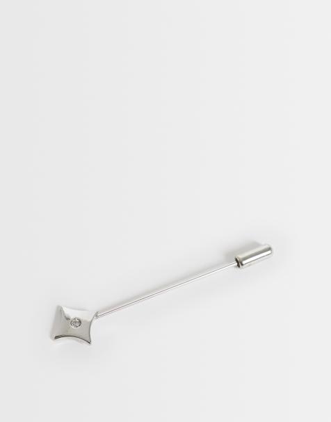 ASOS DESIGN Tie pin with dainty star with crystal detail in silver tone - view 1