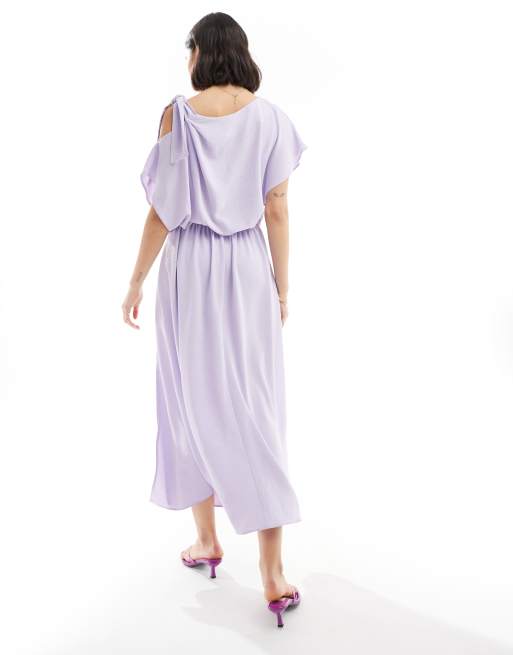 ASOS DESIGN tie shoulder blouson midi dress in lilac