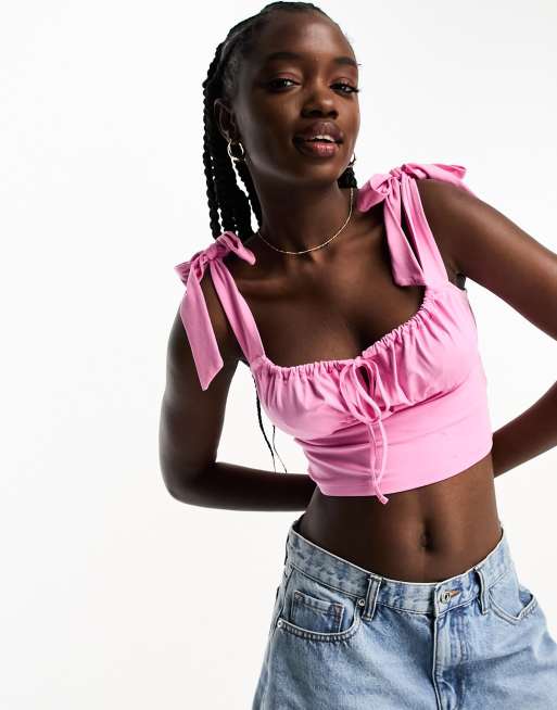 ASOS DESIGN tie front top in pink