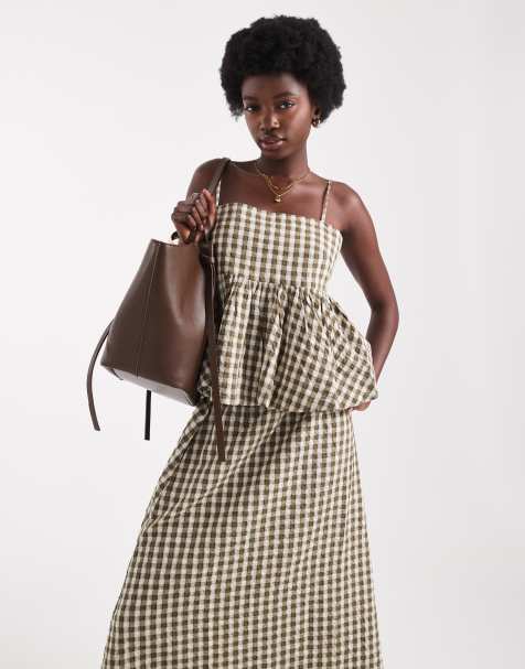 ASOS DESIGN tie shoulder peplum cami co-ord  top in gingham - view 1