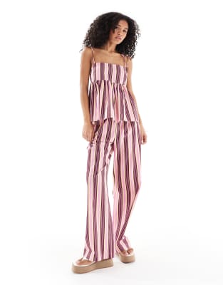 Asos Design Tie Shoulder Peplum Cami In Pink
