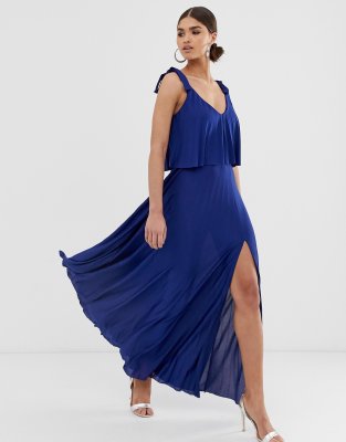 asos design tie shoulder pleated crop top maxi dress