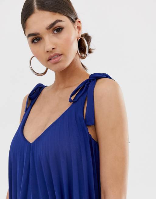 Asos design tie shoulder sales pleated crop top maxi dress