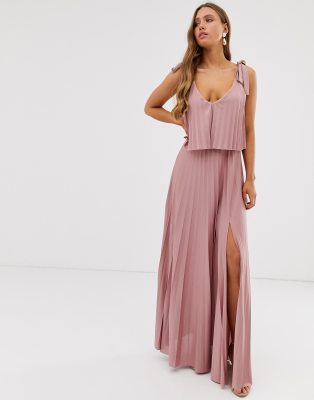 Asos design one shoulder pleated crop top maxi dress sale