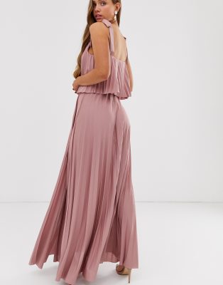 Asos design one shoulder pleated crop top maxi dress hotsell