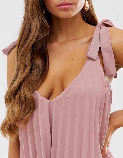 Asos design tie shoulder store pleated crop top maxi dress