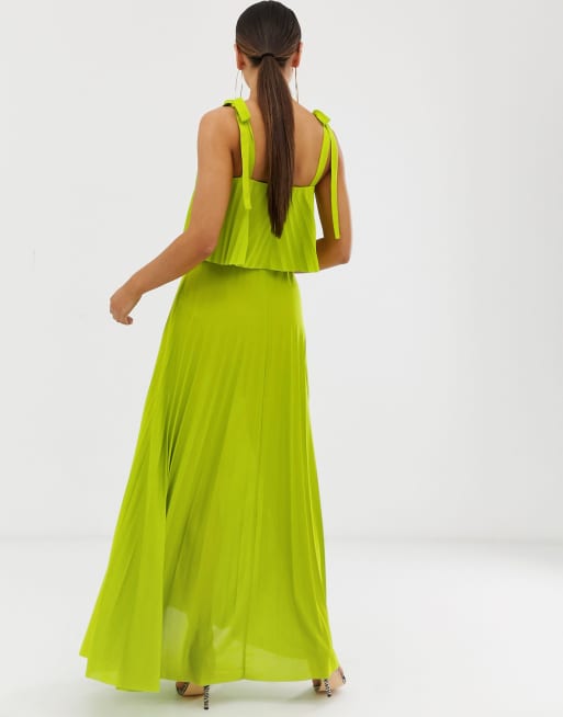 ASOS DESIGN tie shoulder pleated crop top maxi dress
