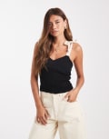 [ASOS DESIGN] ASOS DESIGN tie shoulder smocked cami top in black 10 Black