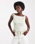 [ASOS DESIGN] ASOS DESIGN tie shoulder top in mint gingham-Green 10 Mint gingham