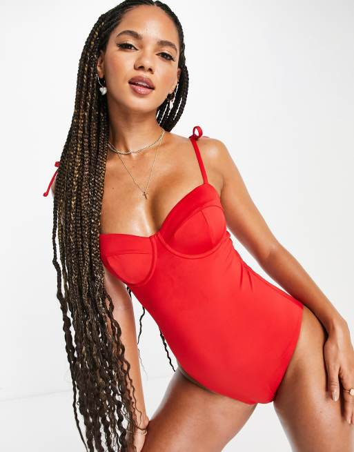 Asos red cheap bathing suit