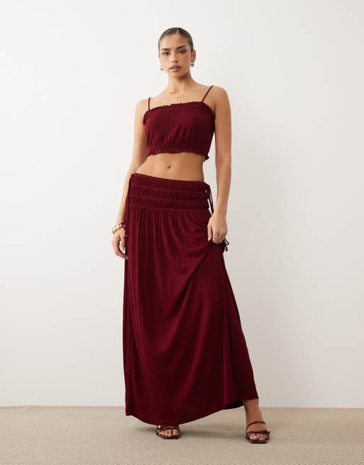 ASOS DESIGN tie shoulders crinkle cami top in berry - part of a set, 6 of 8