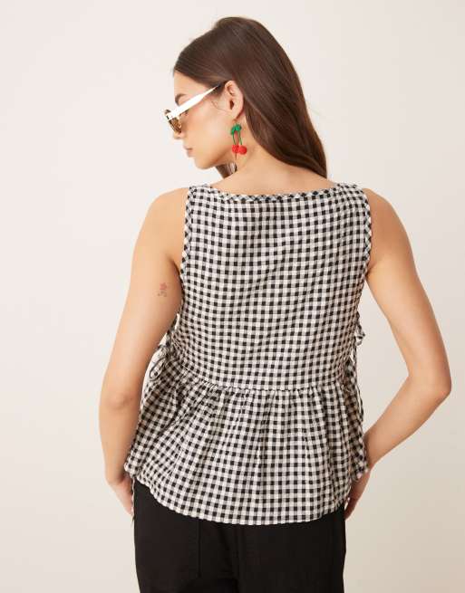 ASOS DESIGN tie side babydoll tank top in black and white gingham