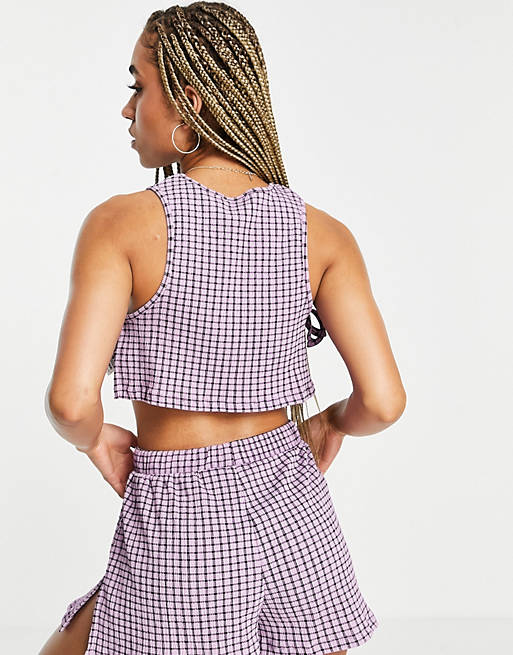  tie side beach co ord top in jersey check 