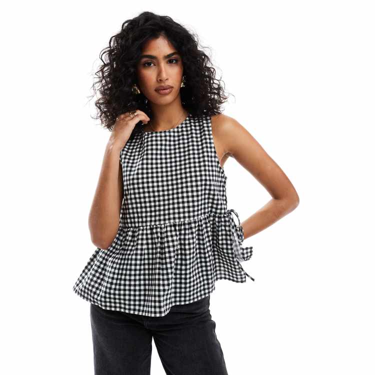 ASOS DESIGN tie side blouse in black gingham ASOS