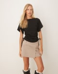 [ASOS DESIGN] ASOS DESIGN tie side detail t-shirt in black-White S BLACK