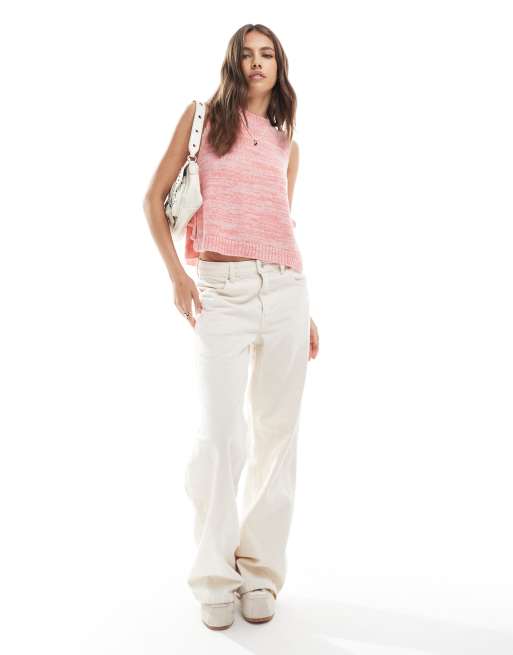 ASOS DESIGN tie side fluffy knit tank in pink and orange twist yarn, 4 of 4