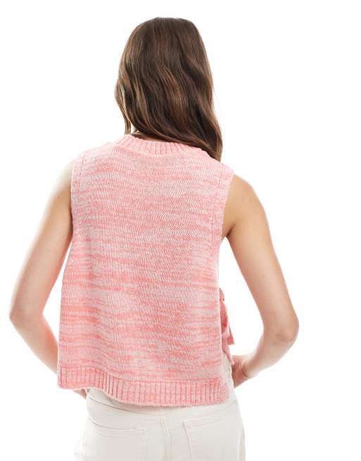 ASOS DESIGN tie side fluffy knitted tank in pink and orange twist yarn, 3 of 4
