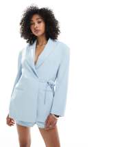 ASOS DESIGN tailored oversized tie waist blazer in buttermilk - part of a set