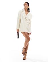 ASOS DESIGN tailored oversized tie waist blazer in buttermilk - part of a set