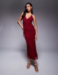 [ASOS DESIGN] ASOS DESIGN tie side ruffle draped maxi dress in dark cherry-Red 10 Wine
