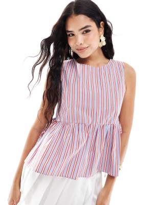 ASOS DESIGN tie side swing top in blue stripe